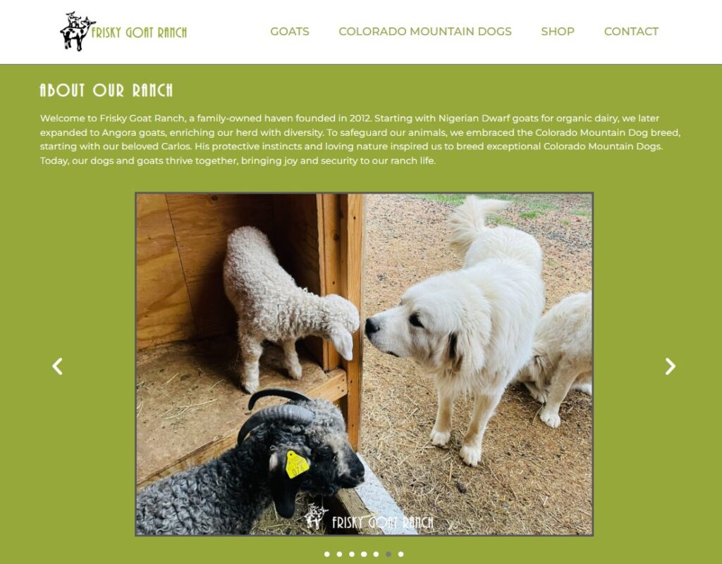 Image of Frisky Goat Ranch home page